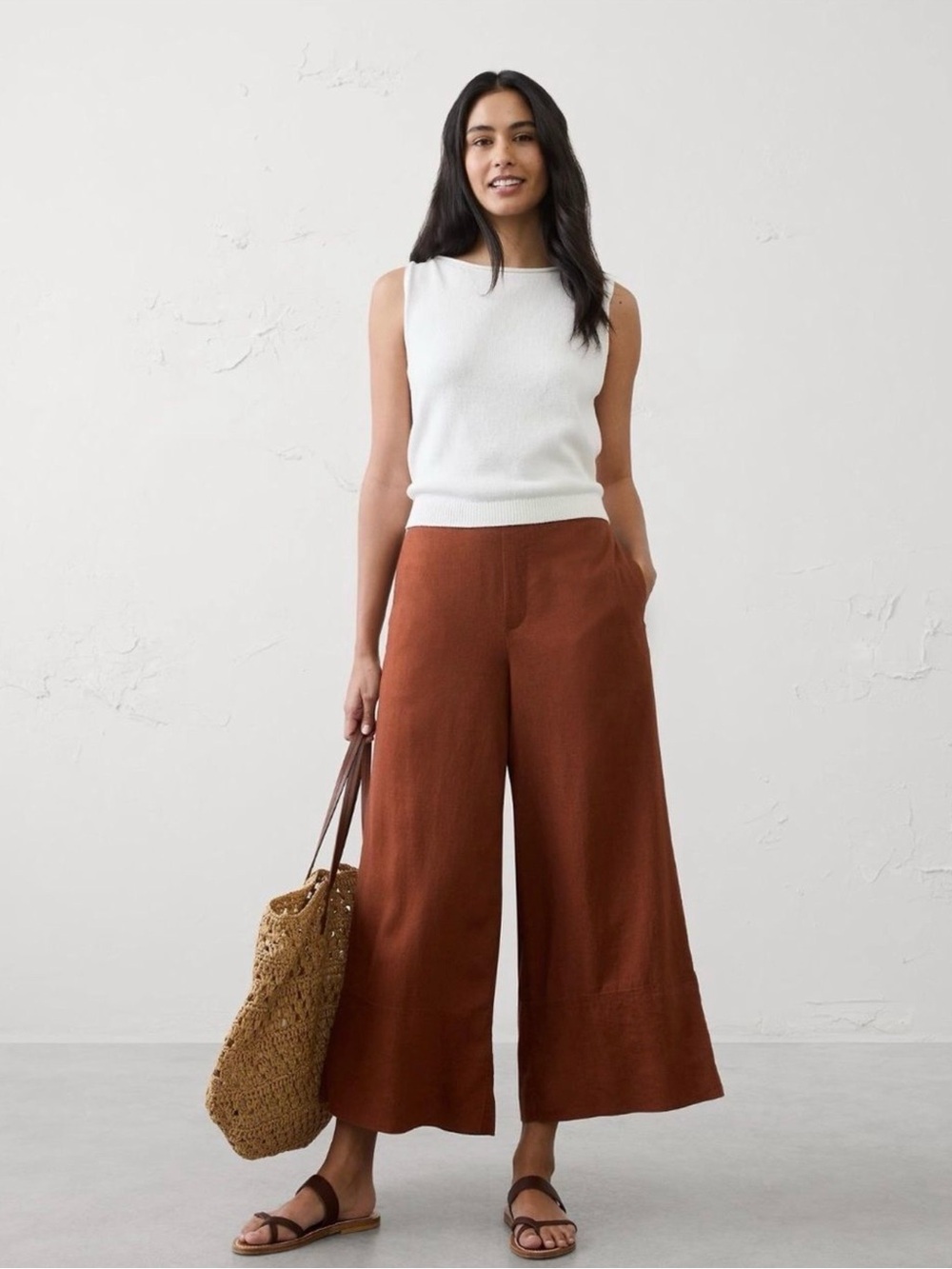 Banana Republic Anyday Wide Leg High Rise Linen Blend Cropped Pant NWT XS